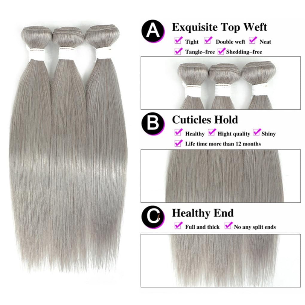 Tissage En Lot Brésilien Naturel Remy Lisse Gris Argenté, Extension De Cheveux, 8 À 26 Pouces, Lots De 1/3/4 Pièces