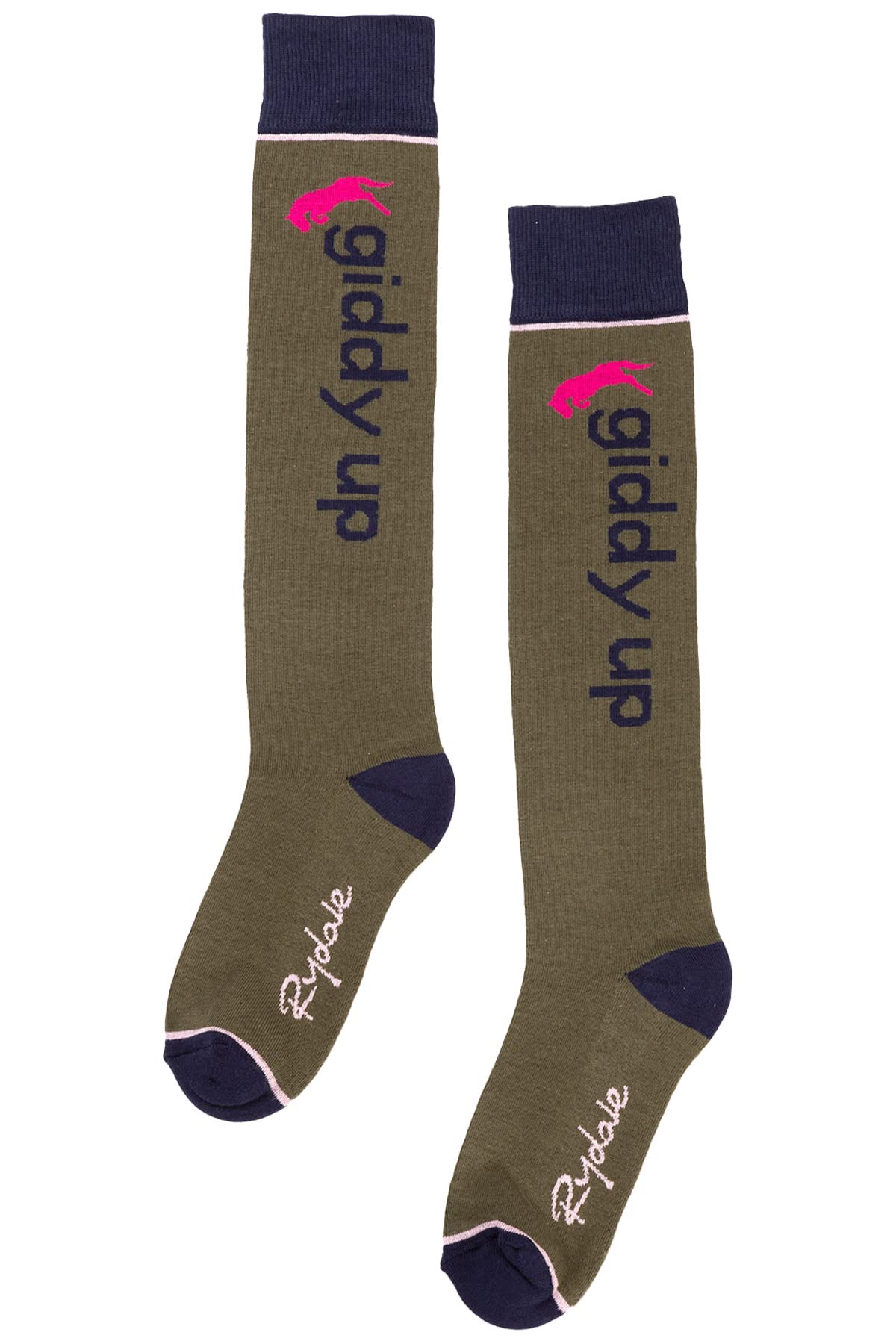 Rydale Ladies Knee High Socks Cotton Blend Women's Boot Sock Cushioned Sole Long Socks (Giddy Up II Olive)