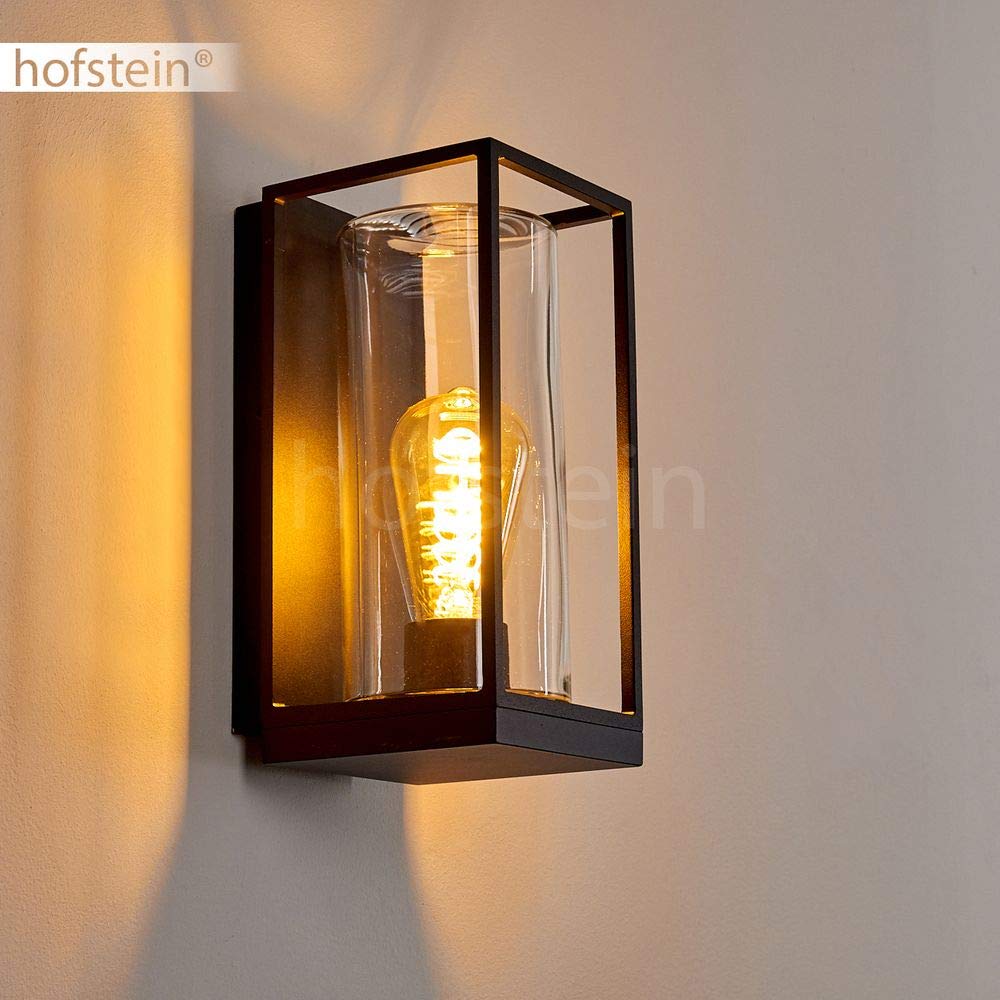 Wandlamp Palanga, buitenlamp van metaal/glas in zwart/helder, wandlamp