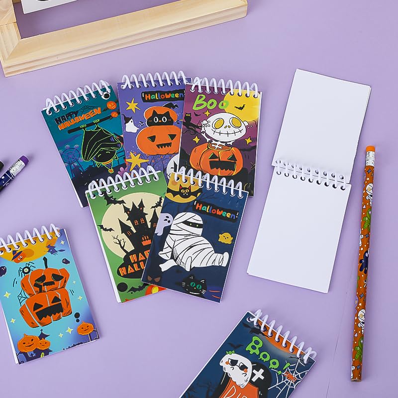 ZALAON Halloween Mini Spiral Notepads,24 Pieces Halloween Party Favors Notebooks Halloween Prizes,Goody Bag Filler for Halloween Party School Supplies - Image 2