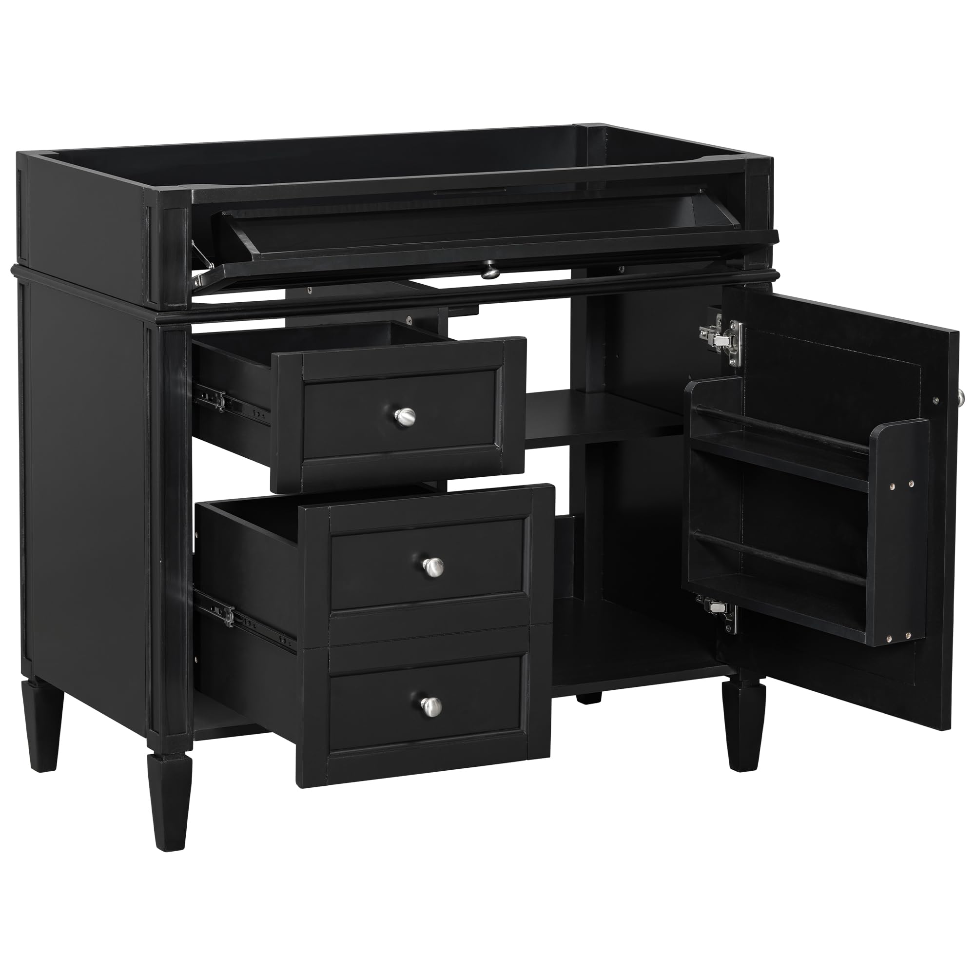 Favfurish 36" Bathroom Vanity Without Sink, Modern Solid Wood Storage Cabinet with 2 Drawers and Tip-Out Drawer, Cabinets Door Organizer &amp; Adjustable Shelf, Soft-Close Doors, Easy to Assemble, Black