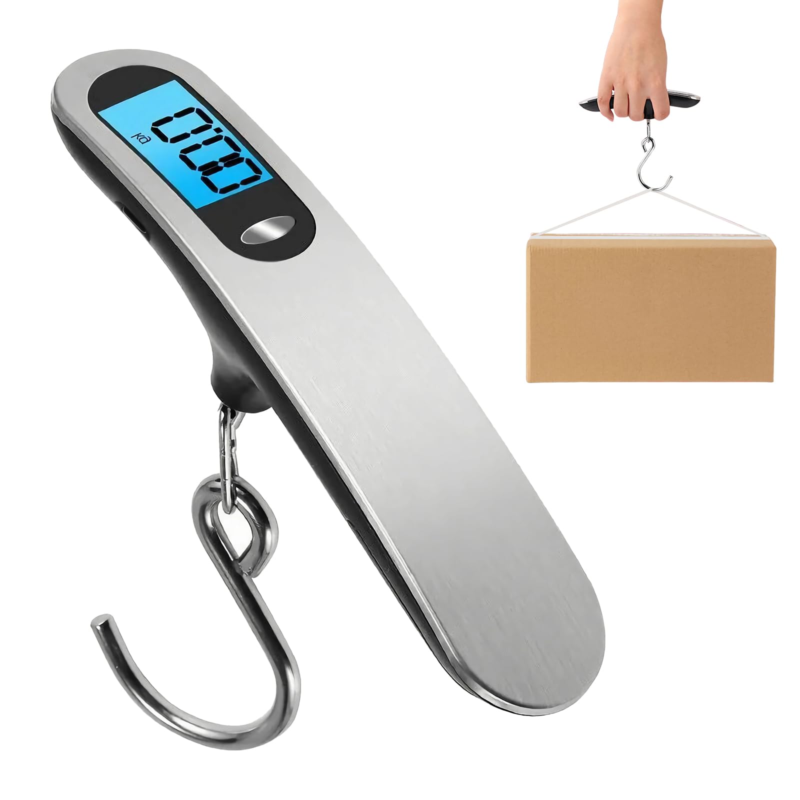 CxqbsmyCxqbsmy Portable Electronic Scale, Digital Luggage Scale with Hook, LCD Display Stainless Steel Luggage Scale Supports Charging for Travel and Shopping, Battery Included, 50KG, Silver White