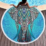 GermYan Mandala Dessin bohême éléphant Plage Serviette de Bain Couverture de mer Ronde Tapis de Yoga en Bord de mer Tapis de Pique-Nique