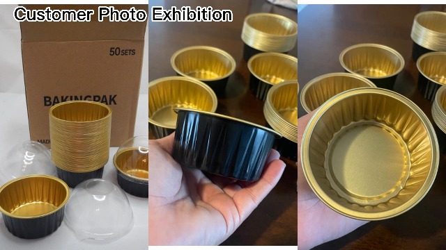 BAKINGPAK 50-Pack 4 Oz Aluminum Cupcake Liners With Clear Lids & Spoons - Disposable Mini Cake Pans - View #4