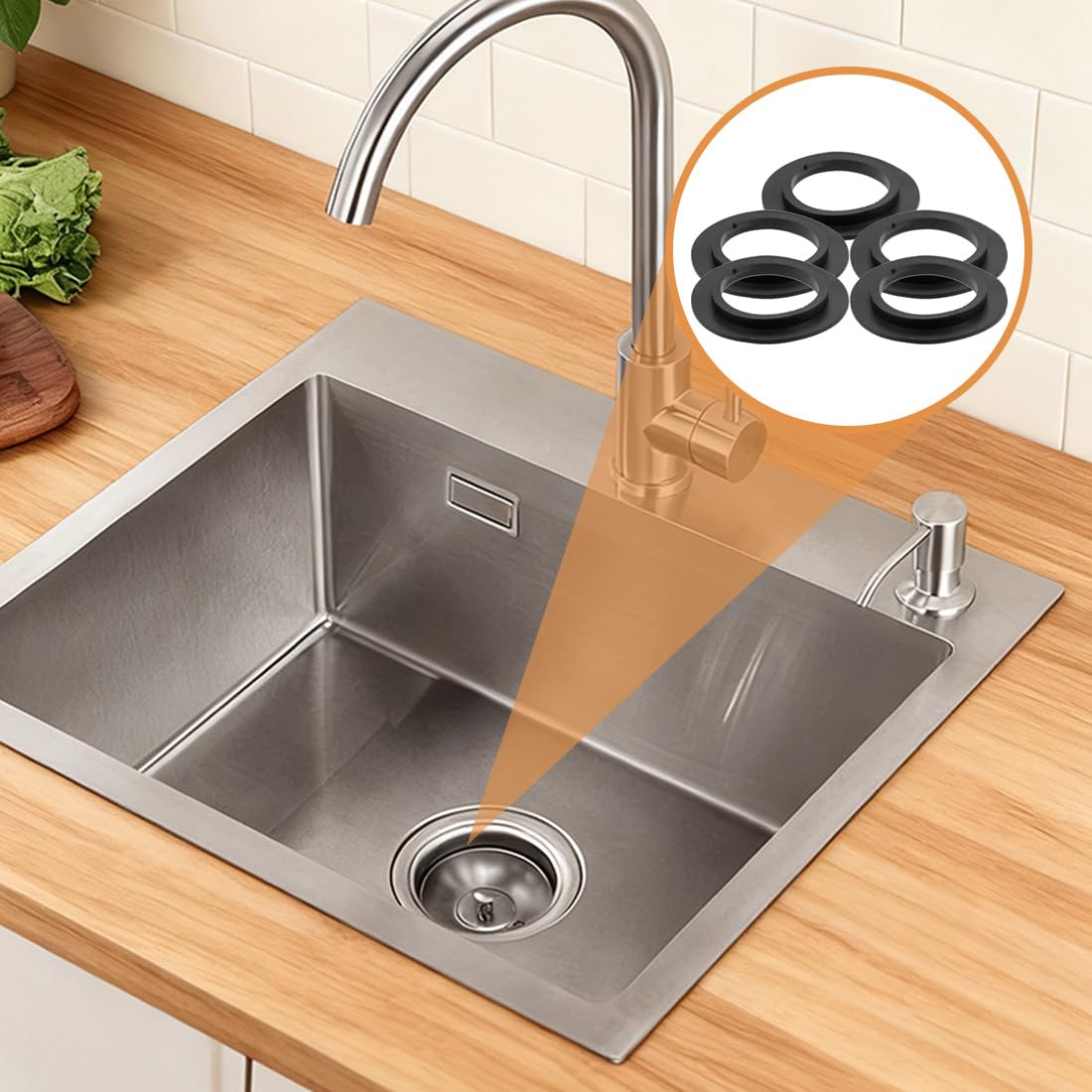 Junta Universal para Fregadero 5 Unidades con Anillo de Sellado, Accesorios de Repuesto para Cocina