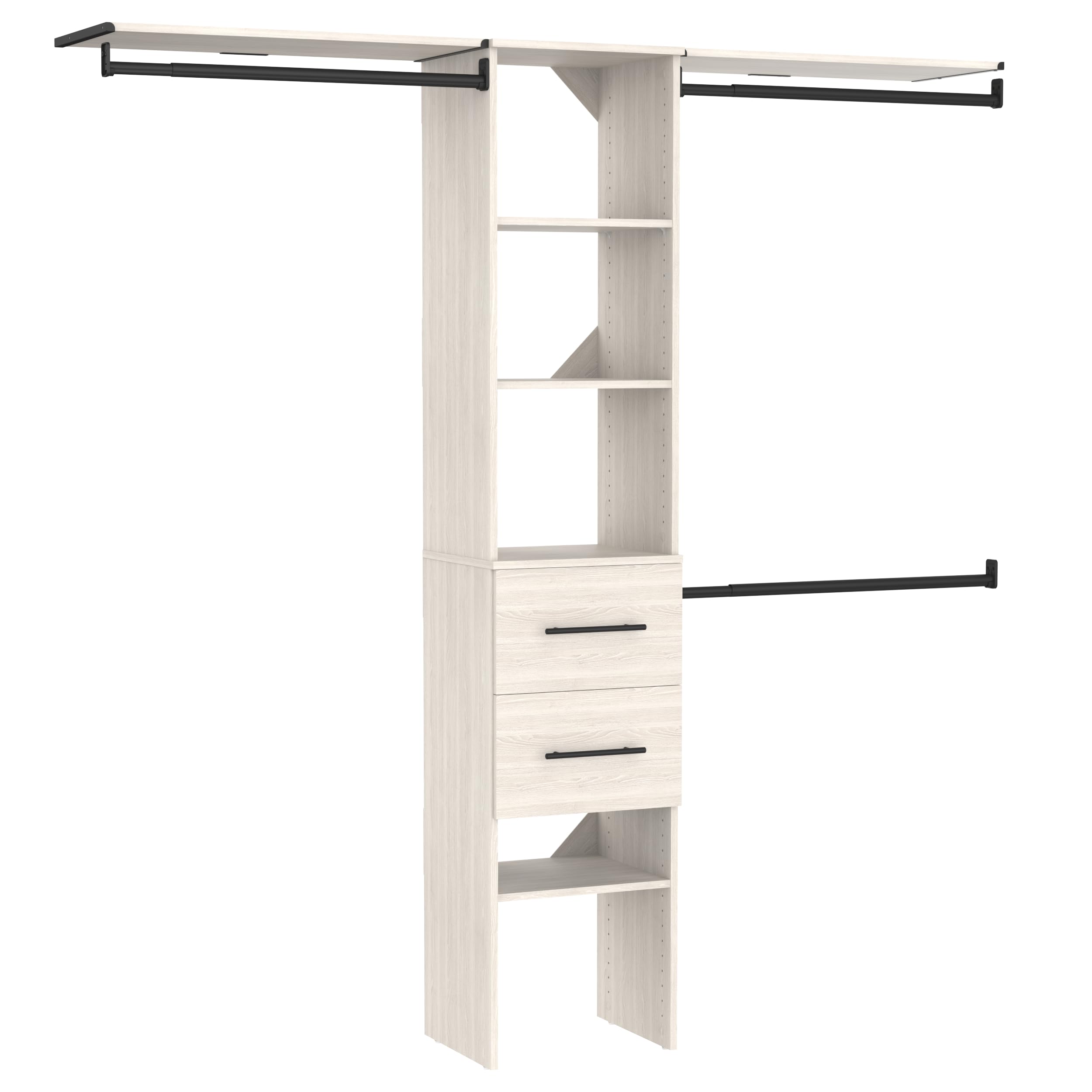 ClosetMaid SuiteSymphony Closet Storage Kit with 16-Inch Tower, (3) Hanging Rods, (2) Drawers, and (2) Top Shelves, White Timber