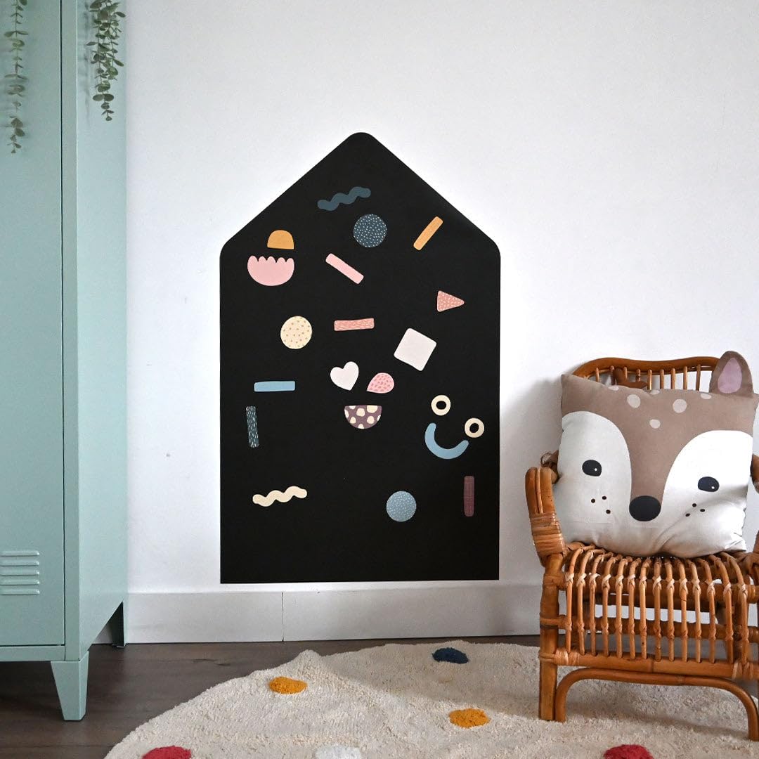 FERFLEX - tableau magnetique enfant - Maison - deco murale avec bande magnetique adhesive repositionnable - vendu avec un jeu de formes géométrique - 57,6x91,9 cm