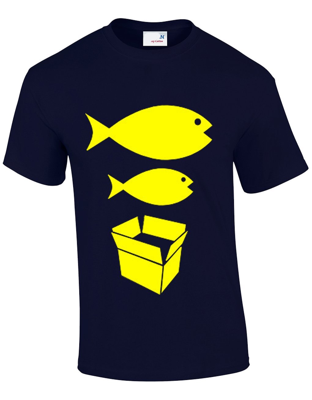 Crown Designs Men's Navy Big Fish Little Fish Cardboard Box Novelty Gifts For & Teenagers T-Shirts Tops - /Xx-Large