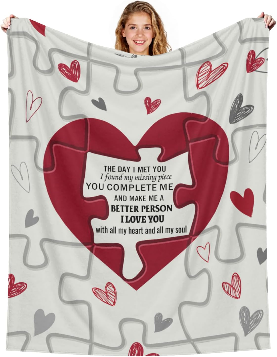 Giwawa Missing Piece I Love You Blanket Gift for Her Him Couple Wedding for Wife Husband Girlfriend Boyfriend Romantic Birthday Christmas Valentines Throw Blankets 50x60