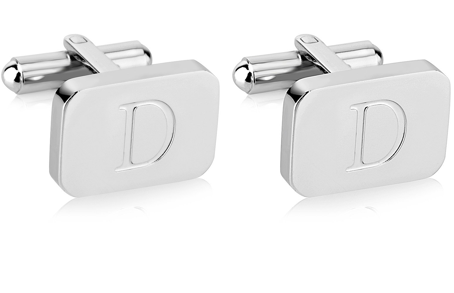 18K White-Gold Plated Initial Engraved Stainless Steel Men’s Cufflinks With Gift Box -Personalized Alphabet Letter’s A-Z By Lux & Pair