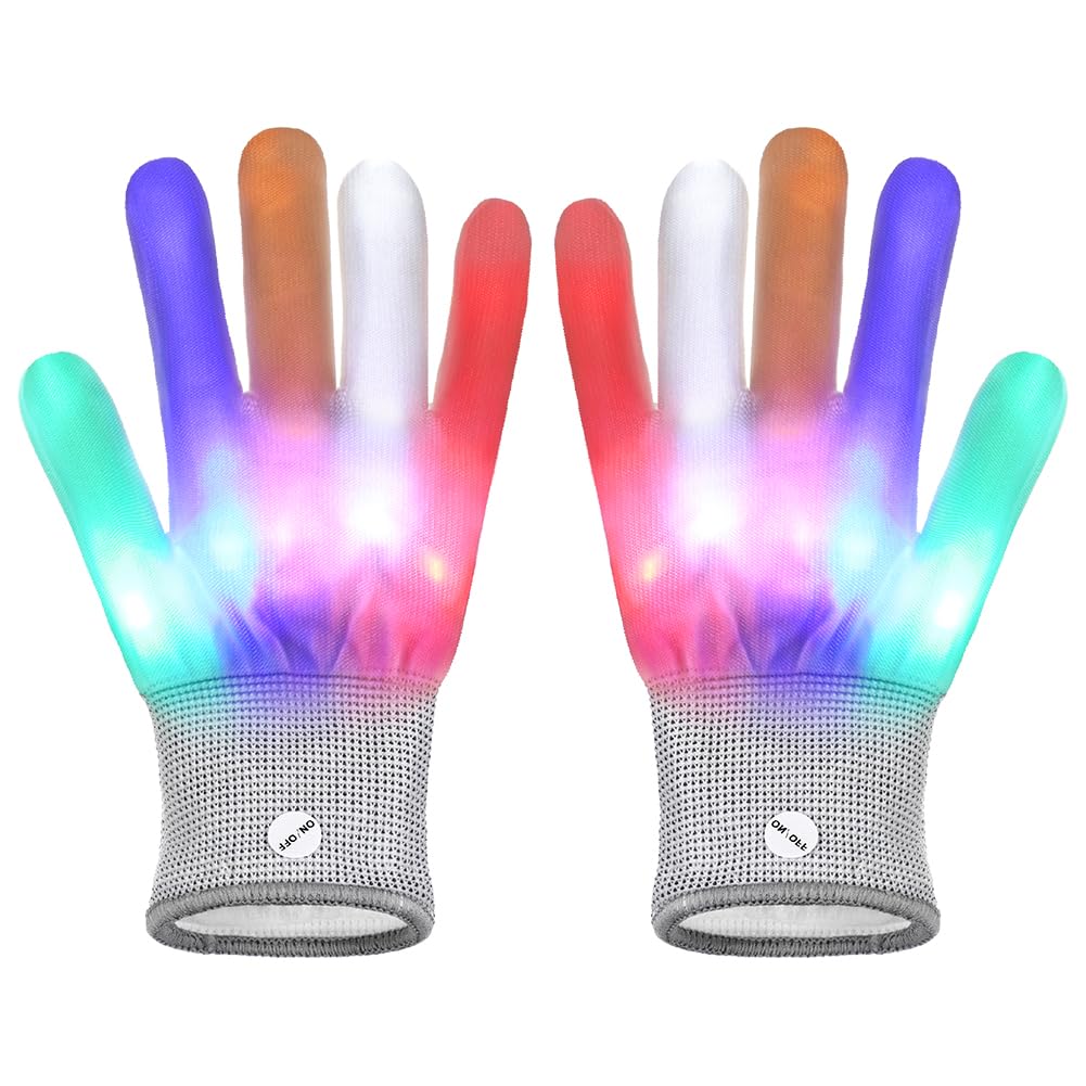 LED Finger Gloves Light Up Gloves Colorful Flashing Finger Lights for Adults Lighting Glove for Stage Creative Glove with 6 Mode Skull Bone Skeleton Mittens for Halloween Christmas Cosplay Costume