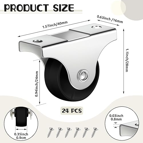 Miniatura 2 de Maitys 24 ruedas pequeñas de 1 pulgada, mini ruedas rígidas no giratorias fijas con placa superior de metal para muebles, electrodomésticos pequeños
