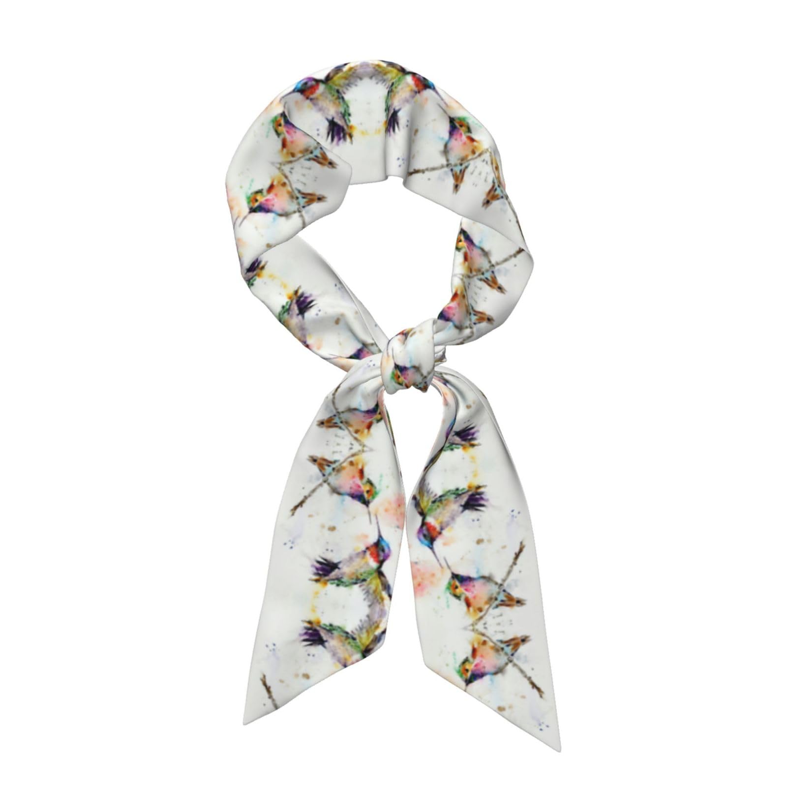 yagDAA Oil Painting Hummingbird Print Long Skinny Scarves Satin Neck Scarf Head Scarf Purse Scarfs Shawl Wraps For Women
