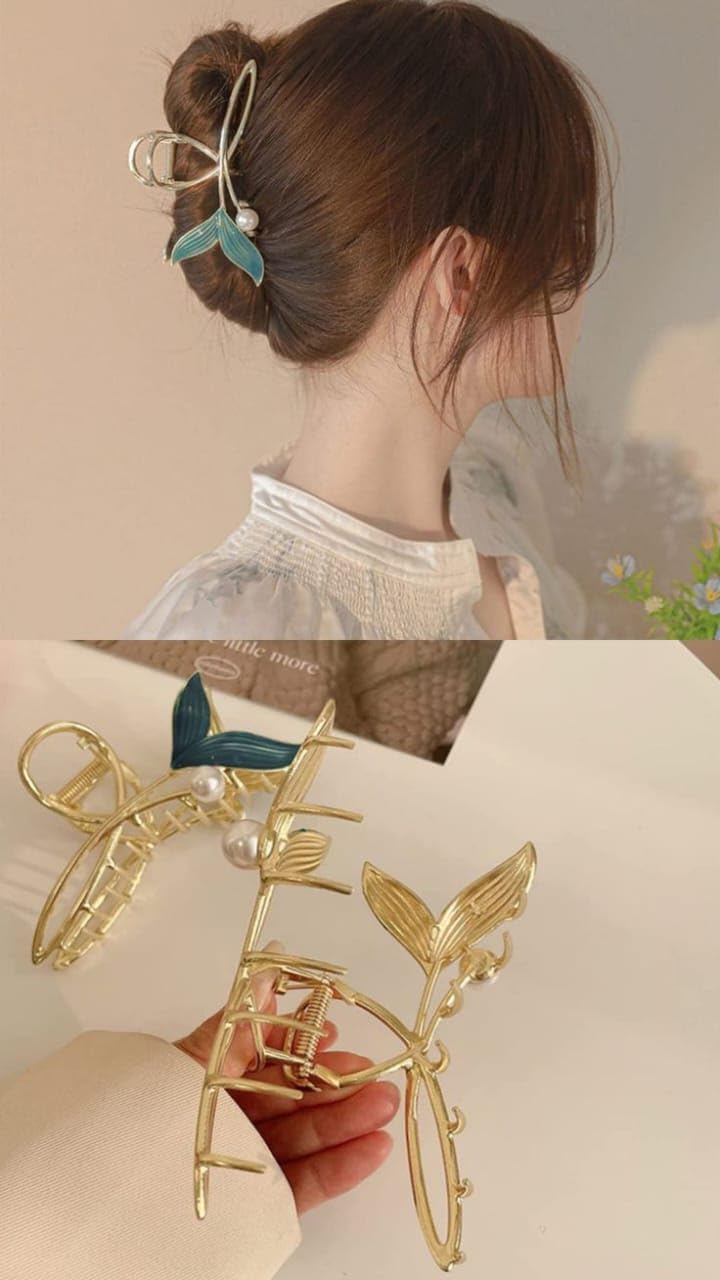APOLLINE INDIA® Mermaid Pearl Hair Clip Clutcher Ladies Non-Slip Metal Hair Jaw Clips, Styling Clamp Hair Claw Clip for Women Strong Hold Elegant Bun Hair Accessories (FISH TAIL, 1 PCS) 4