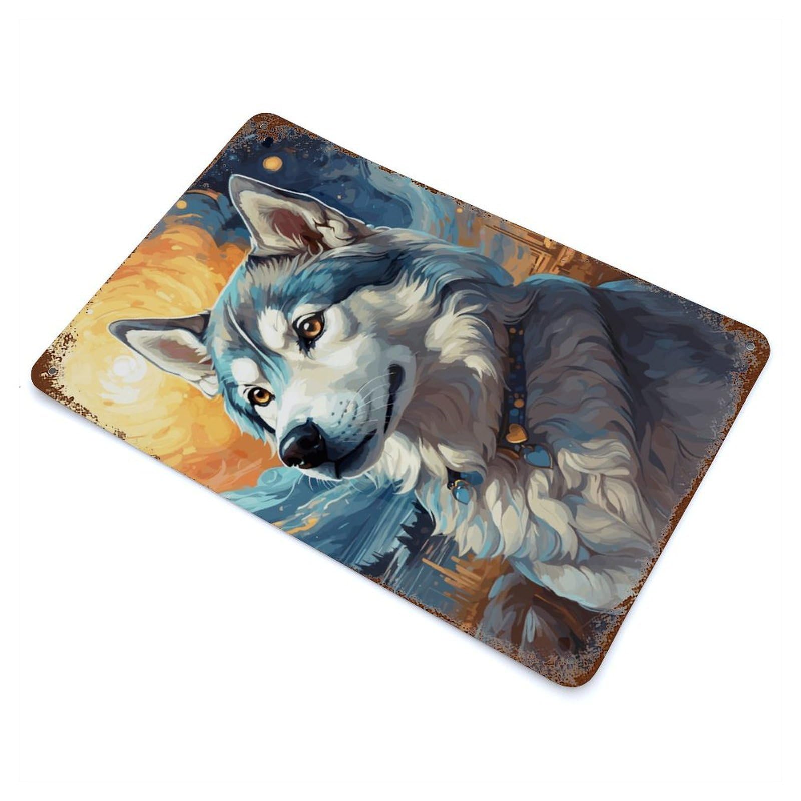 Siberian Husky Night Sky Rust Effect Tin Sign 11.8"x7.9", Ideal for Farmhouse, Kitchen And Entryway Decor