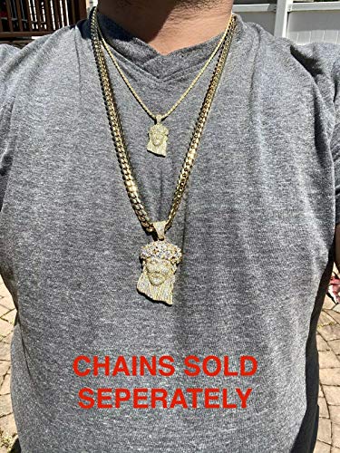 Harlembling Solid 925 Sterling Silver Iced Jesus Piece Pendant - Men's 14K Gold Finish Jesus Piece - Great For Any Chain! Icy Baguette Cz - 3 Sizes: Small, Medium, & Large (Large (3")) #TOP3