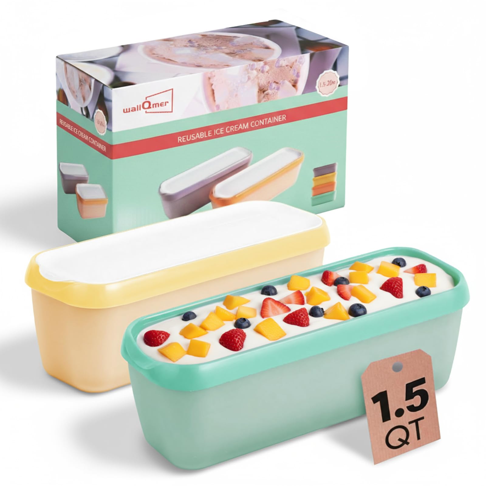Premium Ice Cream Containers (2 Pack - 1.5 L Each) Reusable Freezer Storage Tubs with Lids for Ice Cream, Sorbet and Gelato!