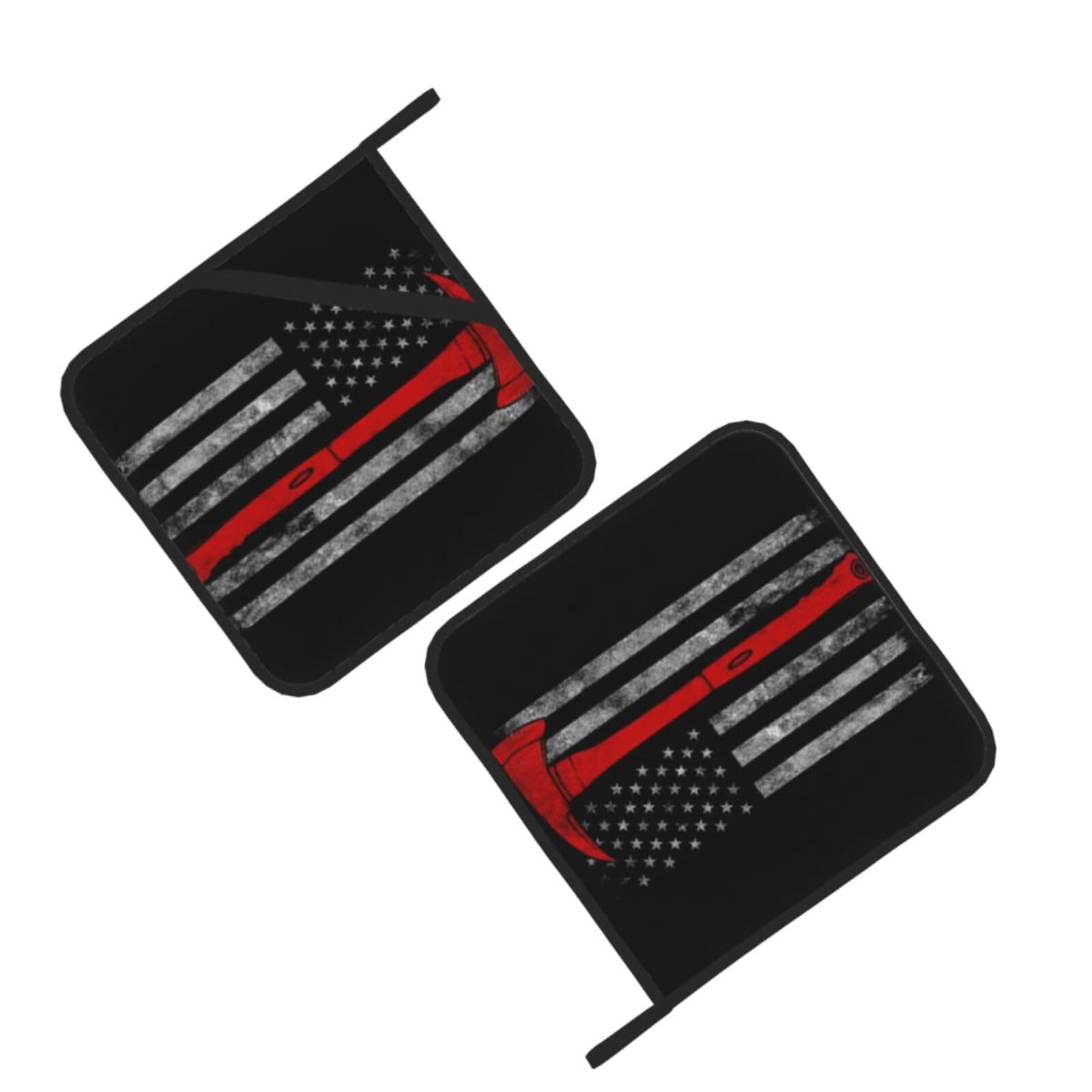 Firefighter Axe Red Line Flag Printed Oven Pot Holders Set of 2 Pcs Heat Resistant Kitchen Microwave Potholders for Cooking Baking Grilling