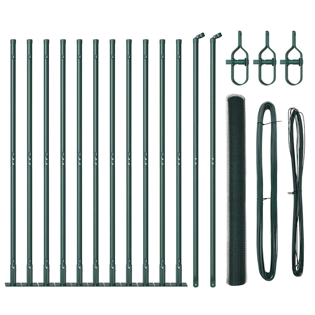 Fence Post Green 25 x 1.6 m 25 mm Mesh Steel and PVC Outdoor Garden Security Fence Set Weather Resistant Corrosion Proof Rectangular Posts for Terrace Yard Enclosure