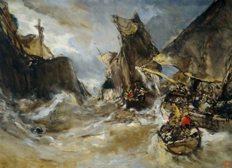 Affiche l'entrée du port d'Eugène Isabey pour une chambre au style vintage