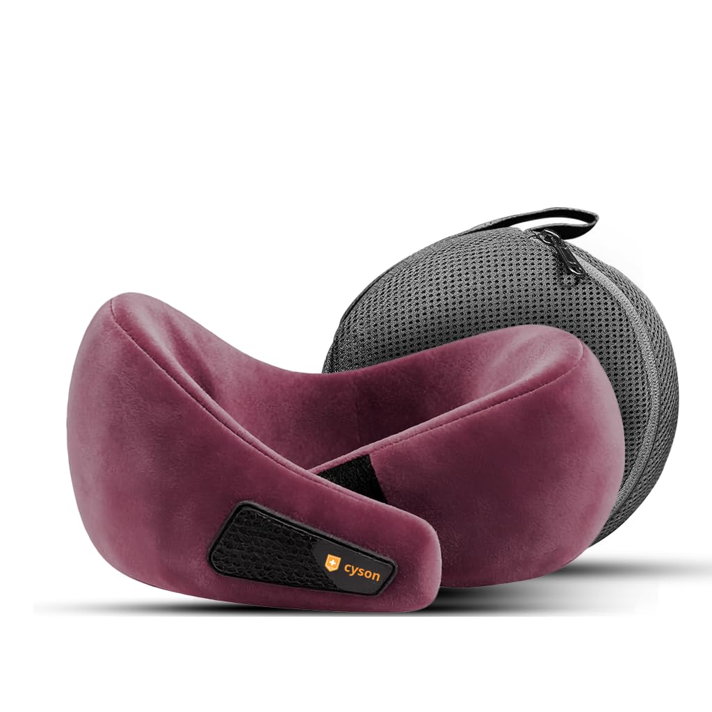 Cyson Travel Neck Pillow, Neck Pillow for Flight Travel, Premium Memory Foam Travel Pillow for Flights & Car Sleeping, Adjustable Velcro Straps, Free Travel Pouch (Core Black) (Wine)-picture-22