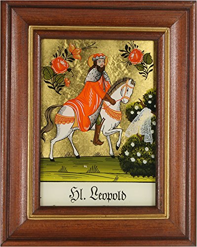 Handgemaltes Hinterglasbild Hl. Monika Mit Blattgold & Holzrahmen - 12,5x16 Cm