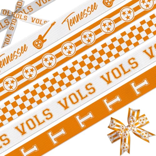 NUVCELKA Tennessee VOLS Ribbon 5/8" - 5 University Patterns Grosgrain Set, 3 Yards Each - Volunteers Theme for Party Decorations, Crafts & Alumni Gifts (Tennessee)