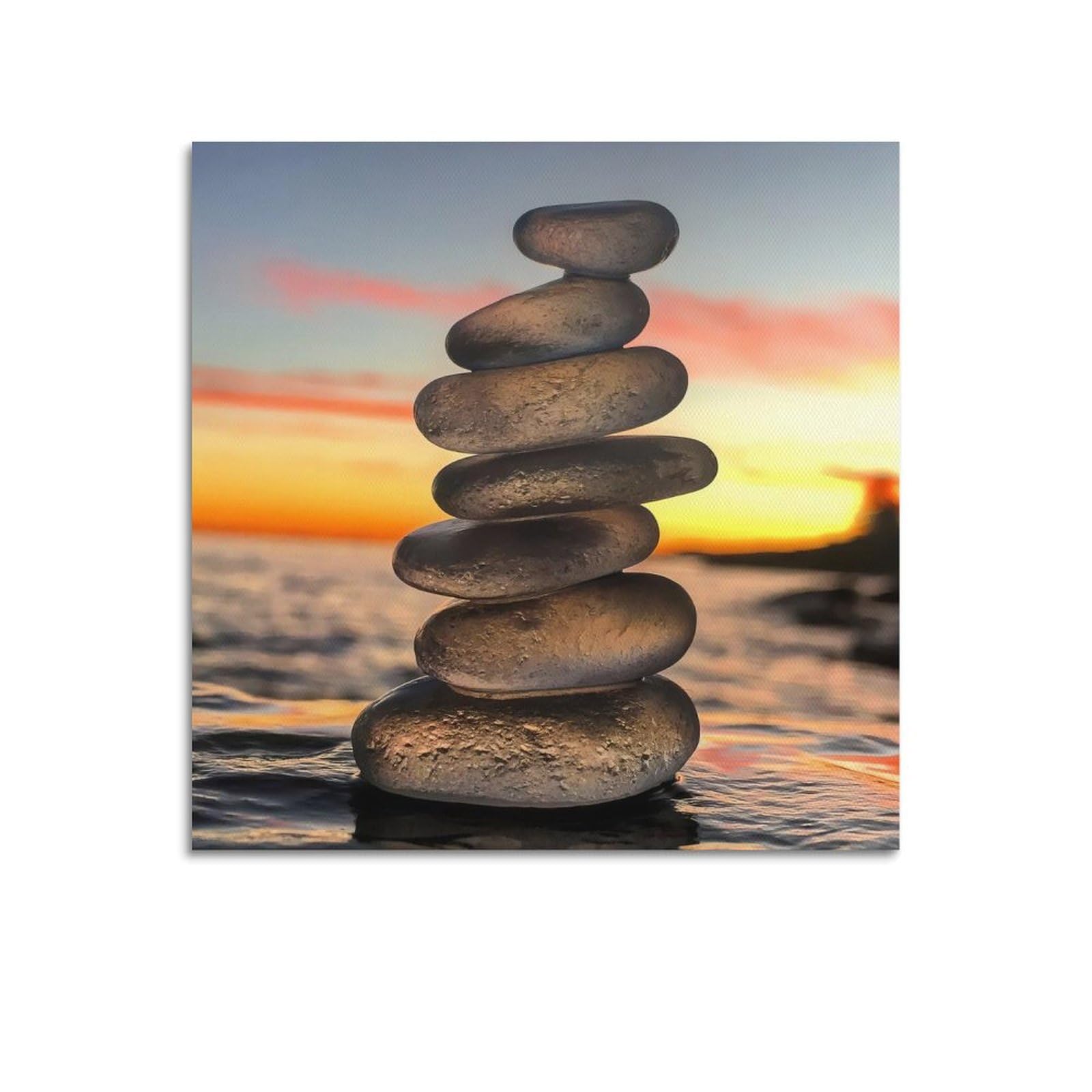 Zen Stones Poster Yoga Meditation Water Surface Stone Tower Poster Decorative Painting Canvas Wall Posters And Art Picture Print Modern Family Bedroom Decor Posters 24x24inch(60x60cm)