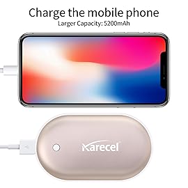 Karecel Rechargeable Hand Warmer, 5200mAh Double-Sided Instant Heating Electric Hand Warmer Power Bank, Up to 11Hrs, USB Portable Handwarmer Pocket Heater, Tech Gifts for Men Women, Winter Essentials