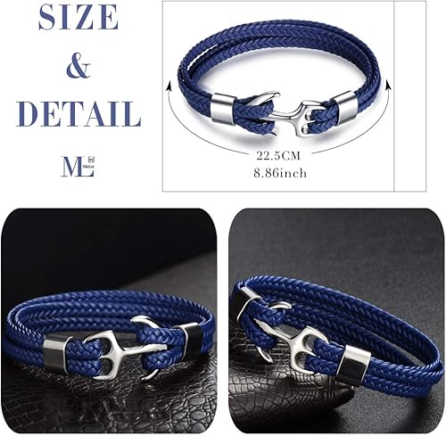 Miniatura 3 de MicLee Pulsera de cuero hecha a mano para hombre, pulsera de anclaje vintage multicapa con caja de regalo