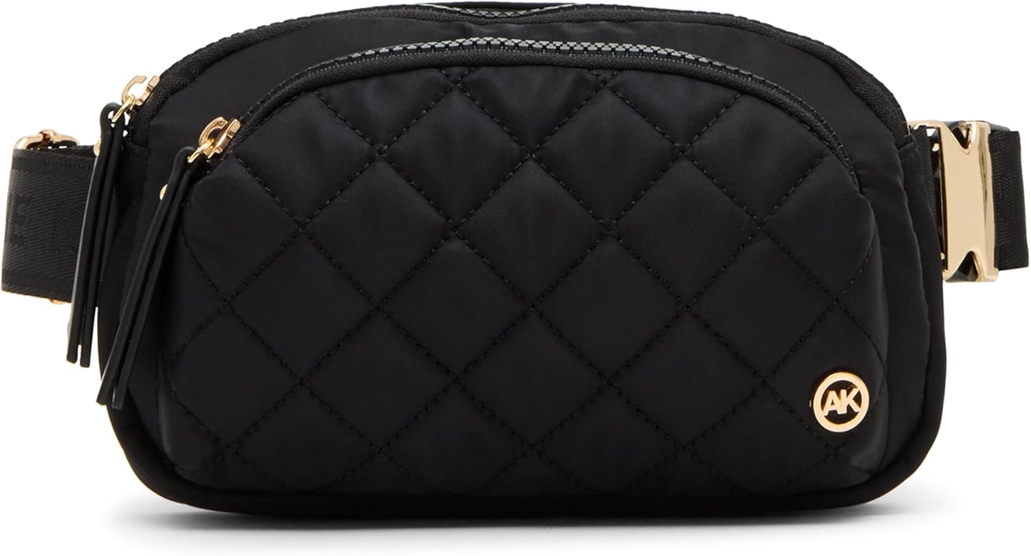 Anne Klein Quilted Nylon Pant Belt, Black, One Size