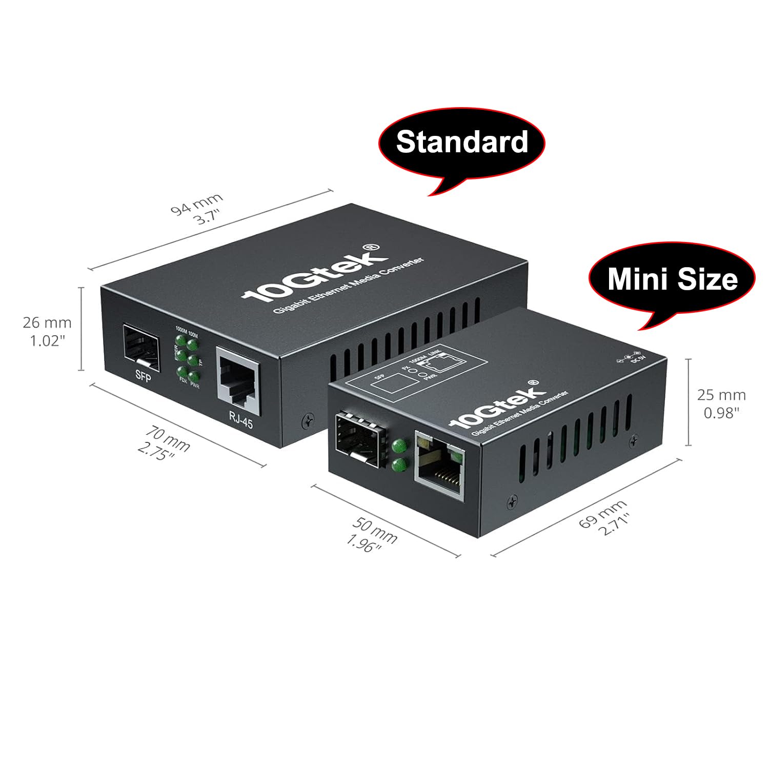 Une paire de mini convertisseurs de médias Gigabit fibre vers Ethernet, multimode double LC vers RJ45, 10/100/1000Base-Tx vers 1000Base-SX, avec module SFP 850 nm, portée de 550 m