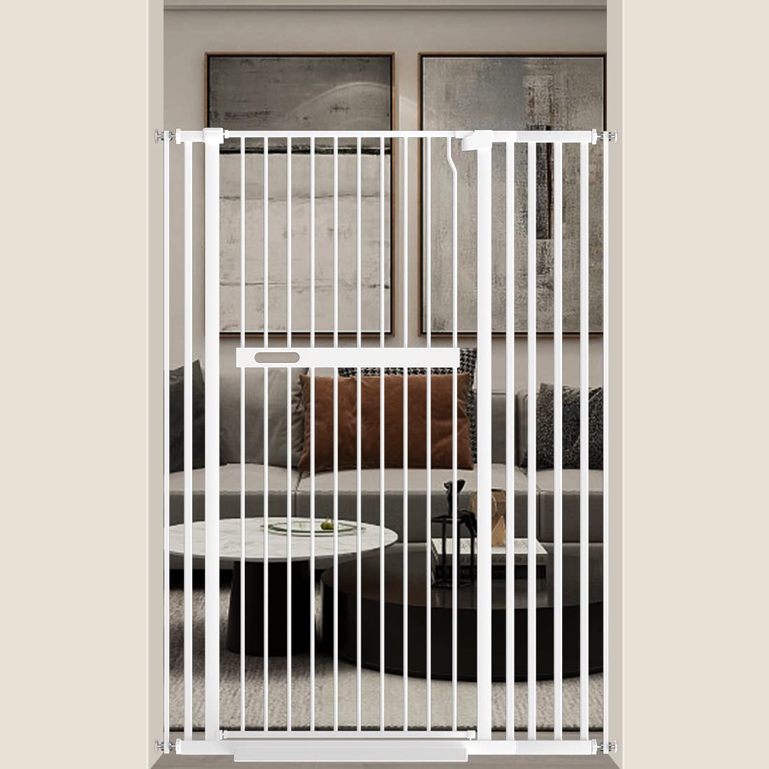 Photo 1 of AIKSSOO 55.11 inch Extra Tall Pet Gate Safety Metal Gate Wide Pressure Mount Walk Through Swing Auto Close Gate Baby Toddler Dog Pet Puppy Cat for Indoor Stairs Doorways Kitchen White 36.22-39.37"/92-100cm