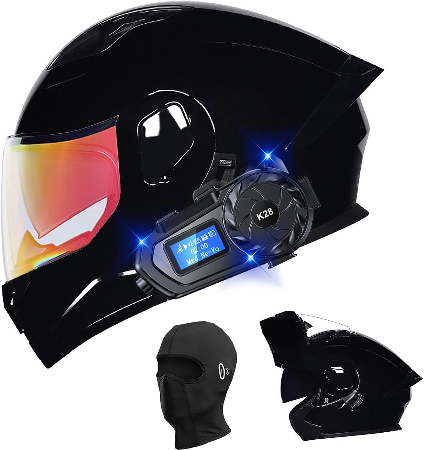 GUENZO K28 Bluetooth Modular Motorcycle Helmet with integrated Bluetooth unit and balaclava
