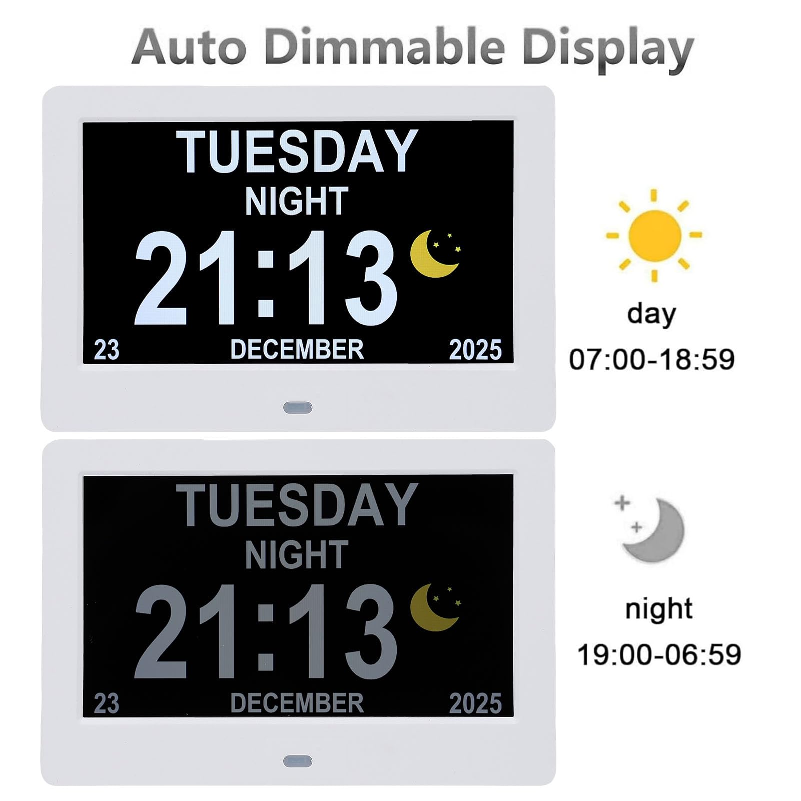 Fockety Calendario Digitale, Orologio Digitale con Ampio Display da 7 Pollici con Giorno e Data per Anziani, Oscuramento Automatico e Promemoria, Sveglia per Demenza per Anziani