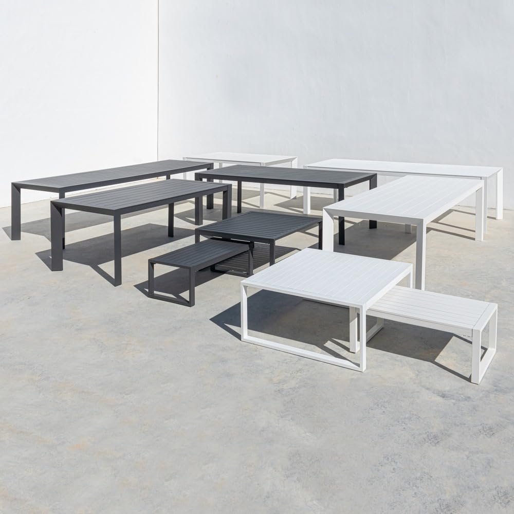 LOLAhome Mesa de Centro de jardín laminada Io de Aluminio Blanca de 100x100x45 cm, certificación Contract, Tratamiento Epoxi para Exterior, Ligera y Resistente - Colección IO