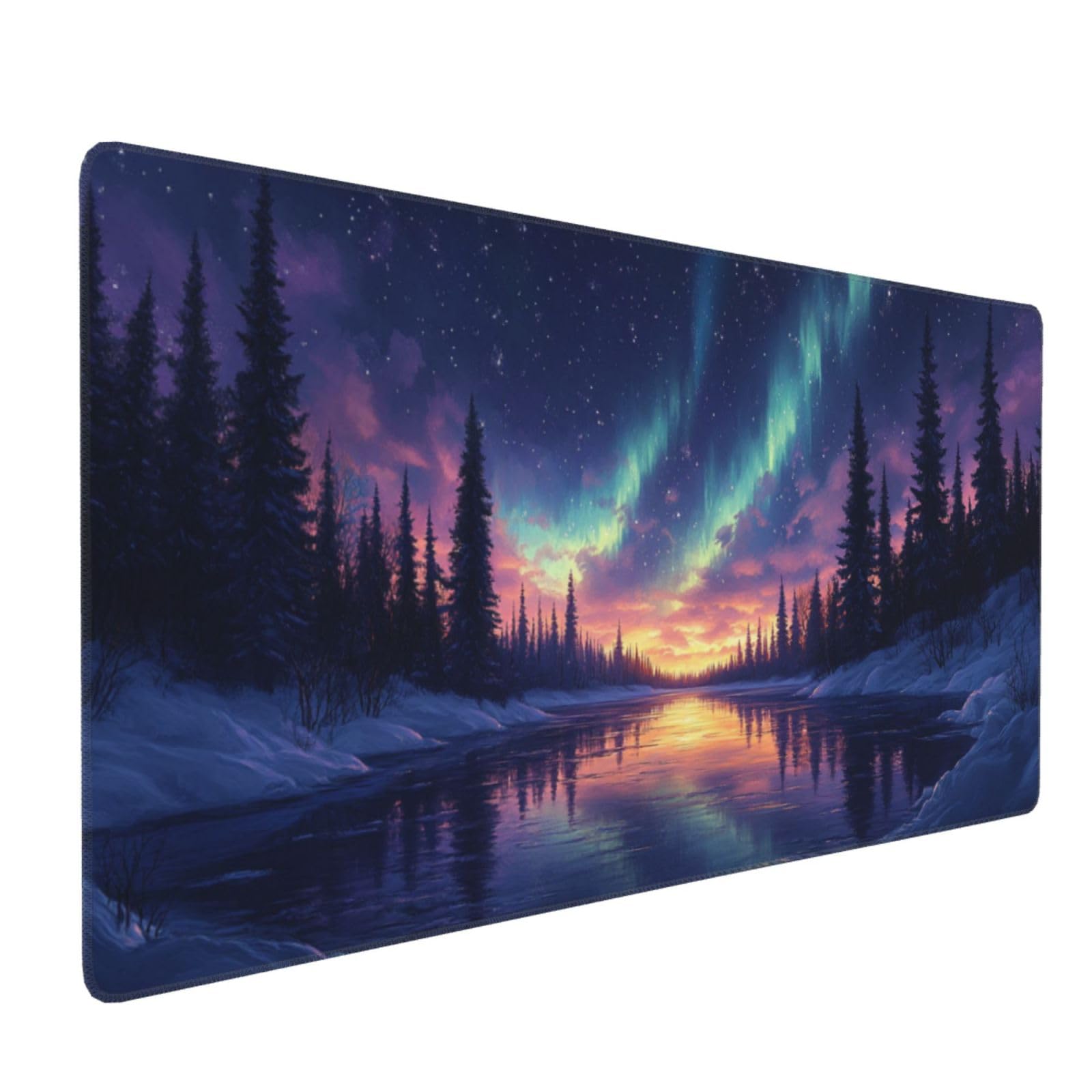 Podkładka pod mysz, 1000 x 400 x 3 mm, XXL, fioletowa, gamingowa podkładka pod mysz, zorza, duża podkładka pod klawiaturę, wodoodporna, antypoślizgowa podstawa, zszyte krawędzie, ulepszona precyzja i