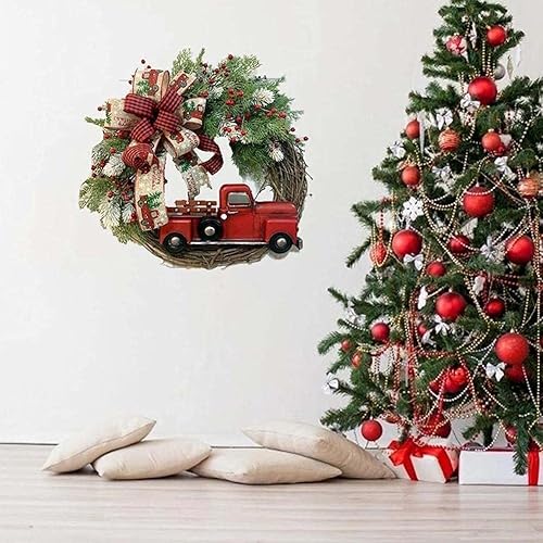 Miniatura 4 de Corona de Navidad para puerta delantera, camión rojo, corona de Navidad, corona de granja de otoño, corona para puerta de casa de interior y