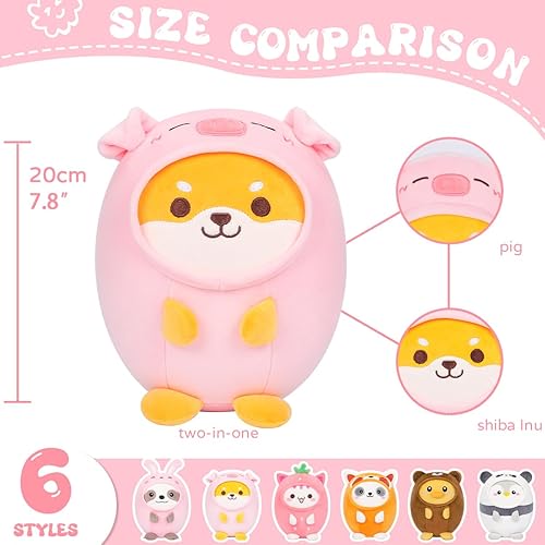 Miniatura 7 de AIXINI Bonita almohada de peluche de cerdo Shiba Inu de 8 pulgadas, cerdito Corgi Akita, suave peluche Kawaii de perro con traje de cerdo, regalo