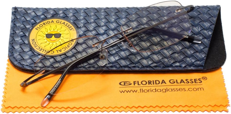 Computer Reading Glasses Anti-Glare Eye Strain Blue Light UV Blocking Protection and Lightweight Rimless Frame Tinted Lens by FLORIDA GLASSES® (+ 1.50 Strength, Gun Metal)