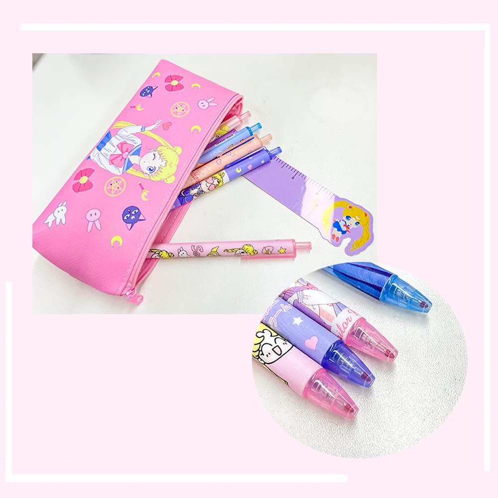 Kit Scolaire Enfant - Trousse Crayons, Stylos Gel, Autocollants Dessin Animé (Lot Cadeau)