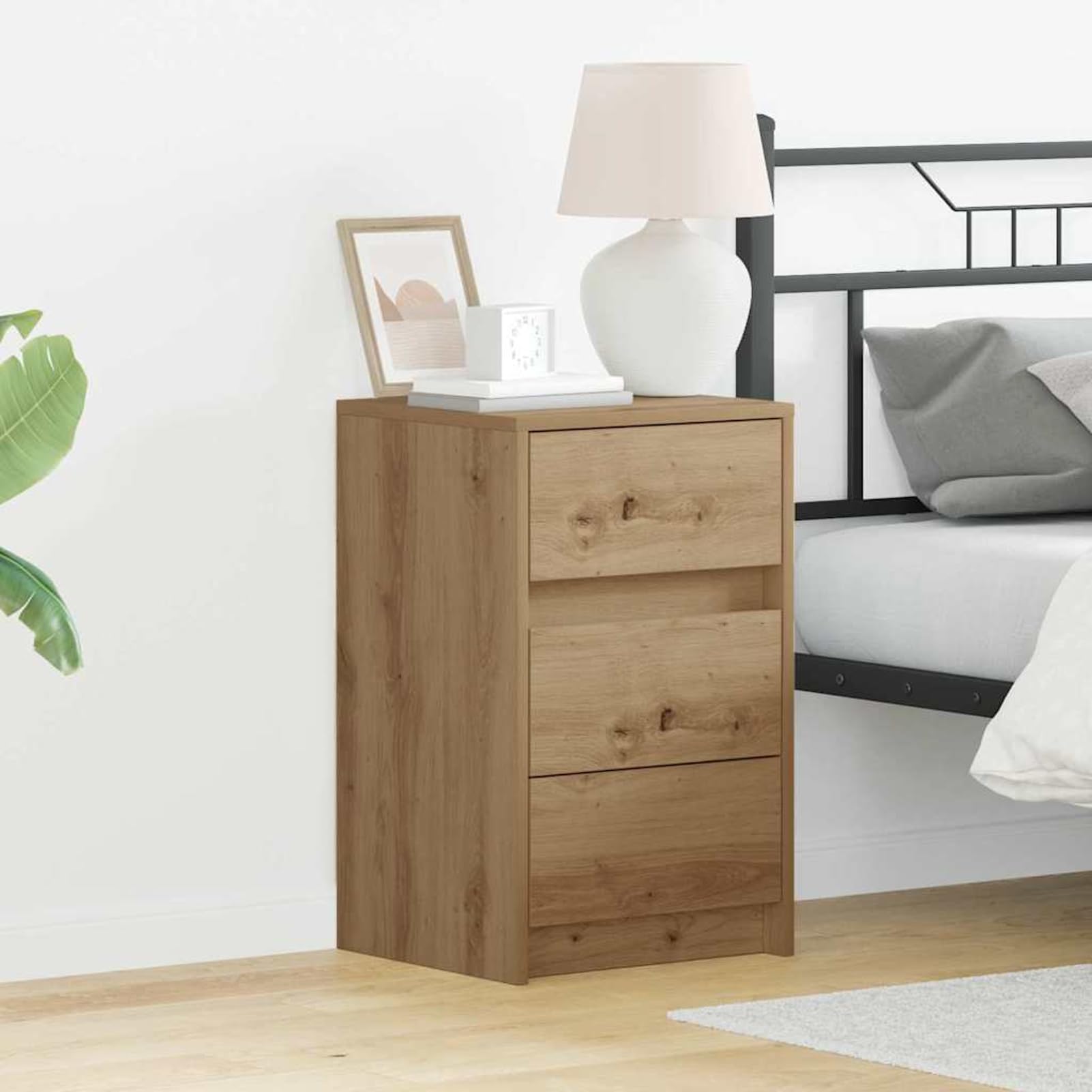 Nachttisch Artisan-Eiche 38x34x61 cm Holzwerkstoff mit 3 Schubladen | Robuste Holzwerkstoffkonstruktion, klare Linien, einfache Pflege mit feuchtem Tuch, kompakte Größe für kleine Schlafzimmer