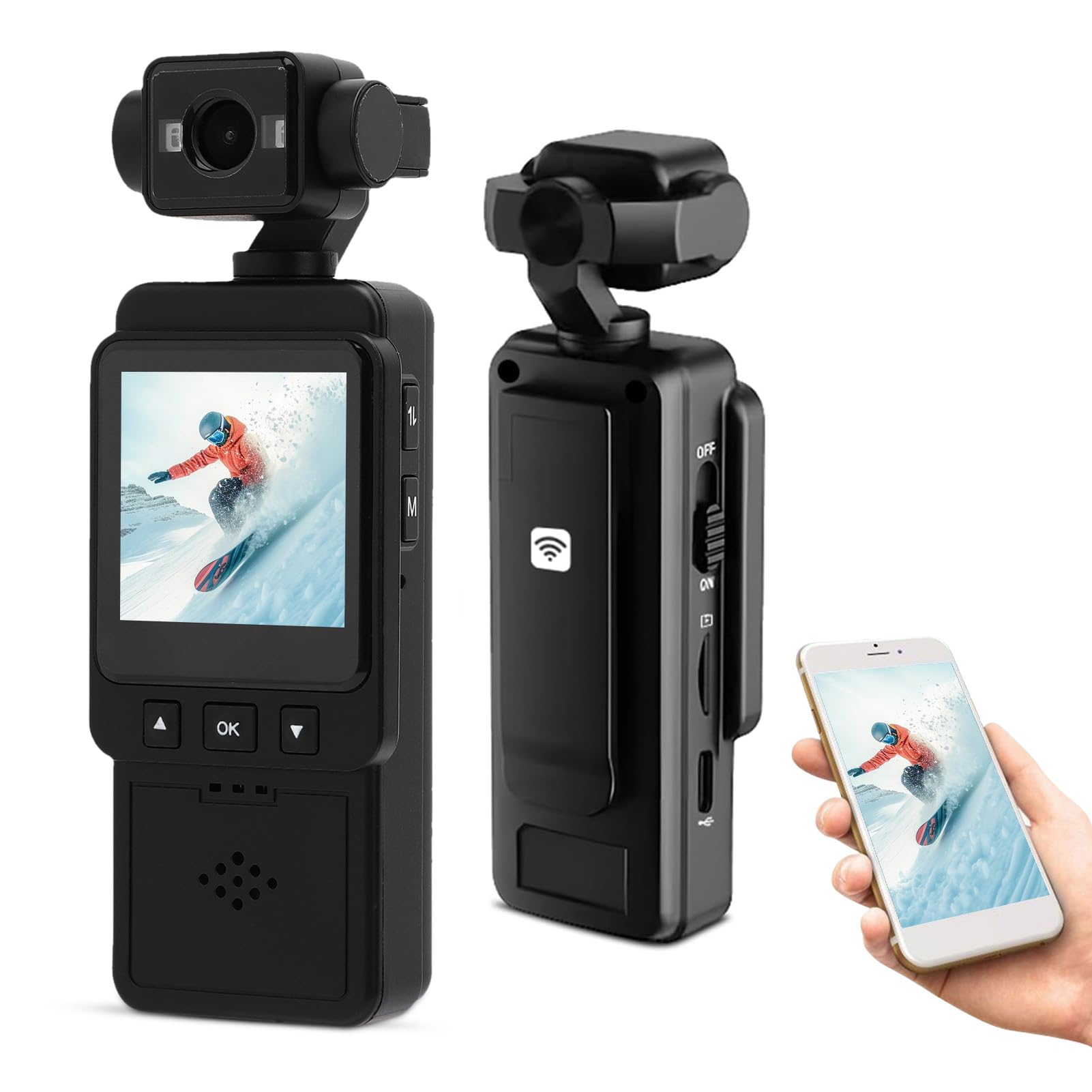 Pocket View HD 1080p HD Video Cam Video Camera Handheld, 360° Rotatable Lens LCD Screen, Back Clamp Design, Walking-image-8