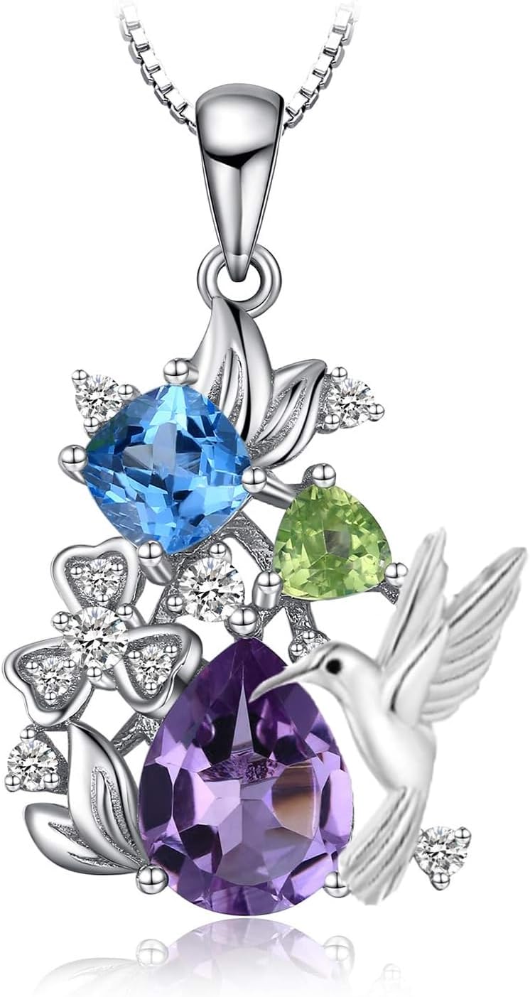 Hummingbird Necklace for Women Sterling Silver Hummingbird Pendant Necklace Hummingbirds Flower Jewelry Charm Memorial Christmas Mothers Day Gifts