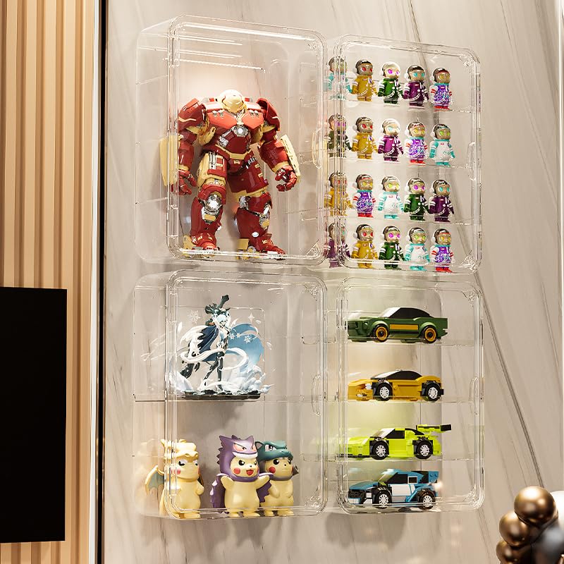 Image of BOHOIDEE 4 Tiers Clear Display Case for Figures, Acrylic Storage Organizers Box with Magnetic Door, Wall-Mounted Dustproof Showcase for Collectibles Action Figure