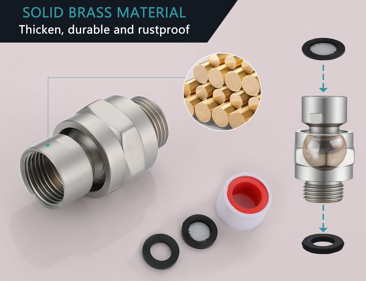 Shower Head Swivel Ball Adapter - Solid Brass Adjustable Ball Joint, Universal Shower Arm Connector for Fixed, Handheld & Rain Shower Heads(Brushed Nickel)