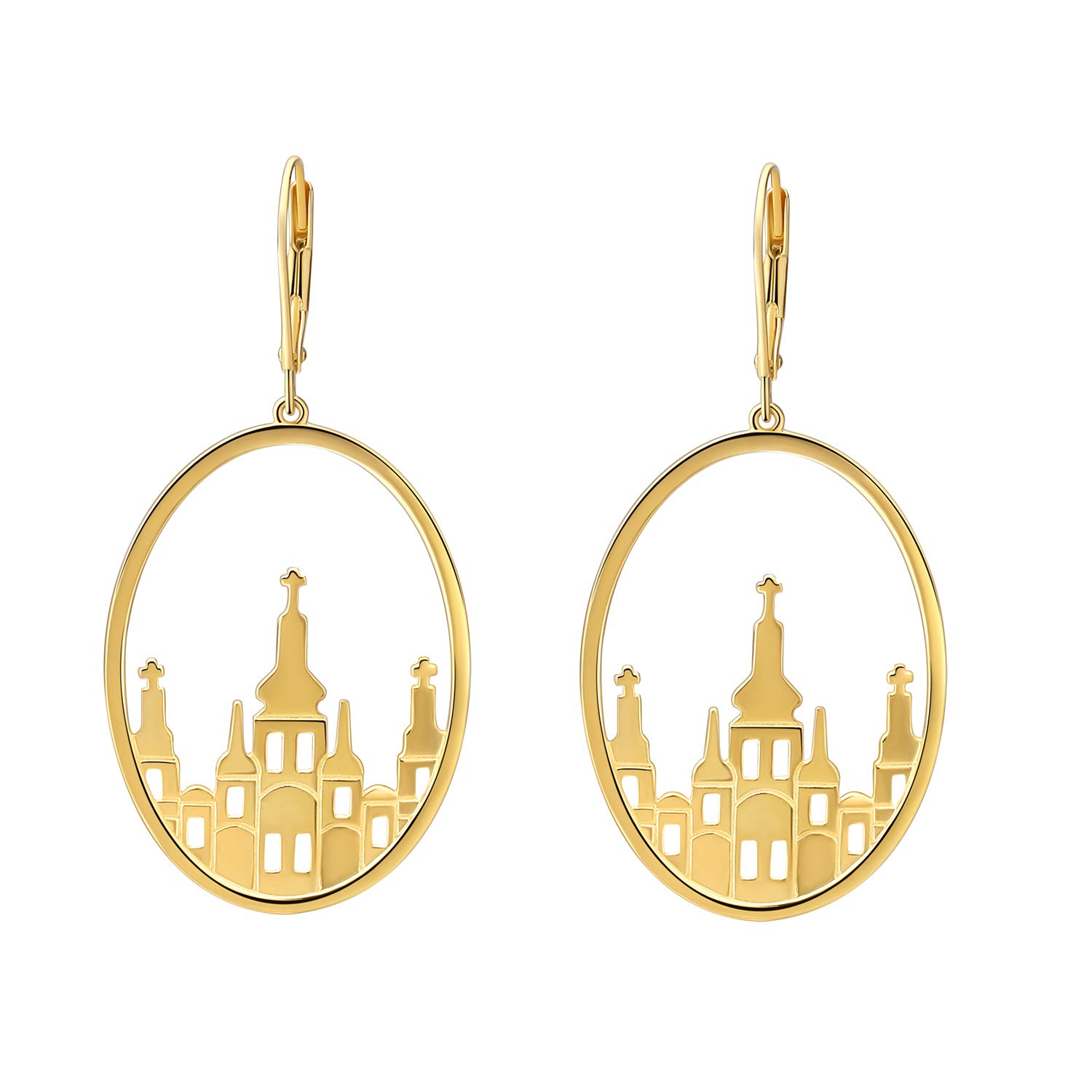 SA SILVERAGE Personalized Gilded Oval Architectural Style Dangle Earrings 925 Sterling Silver Earrings