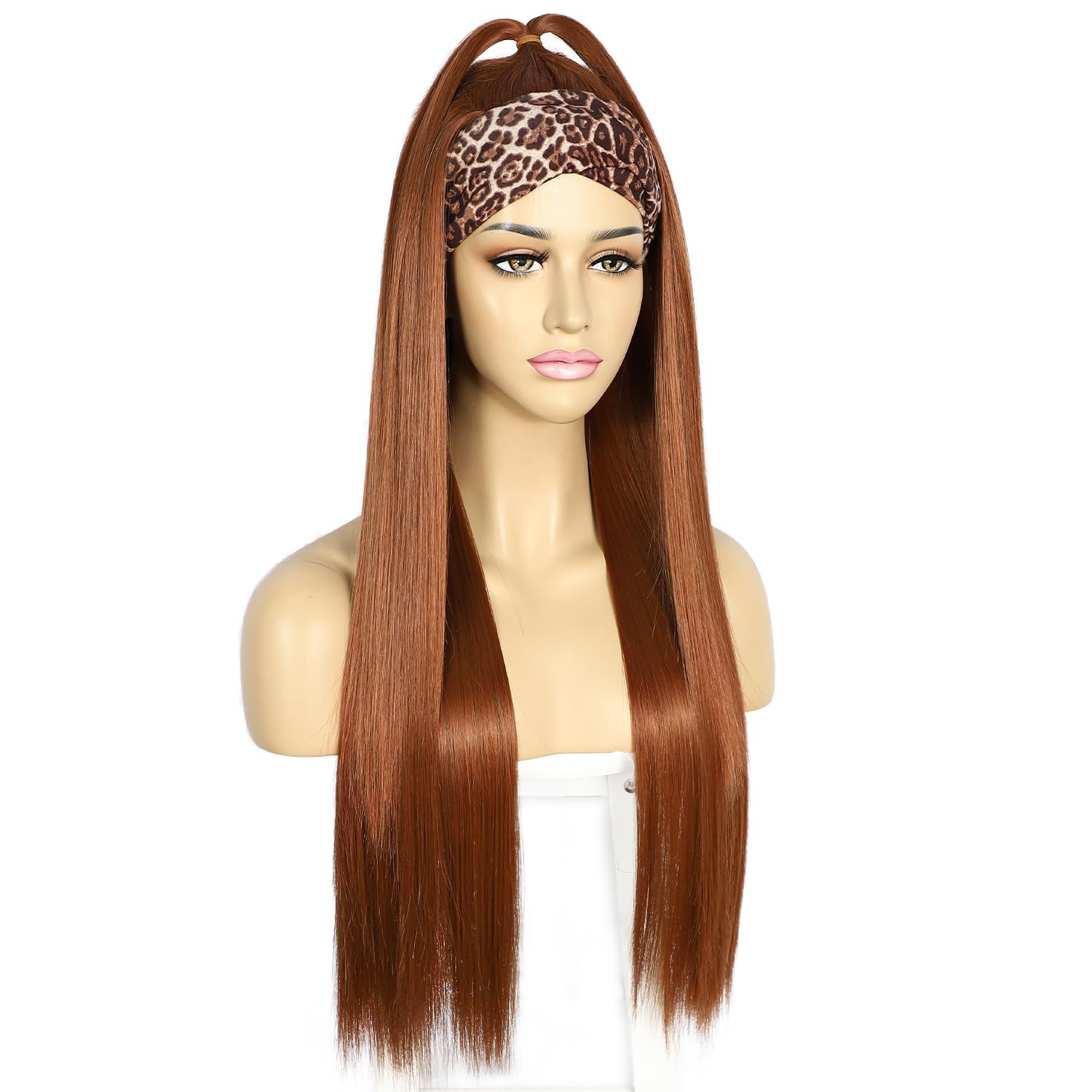 Sapphirewigs Straight Headband Wigs for Women Synthetic Light Brown Glueless Light Yaki Headband Wig Heat Resistant 26 inch - Image 4