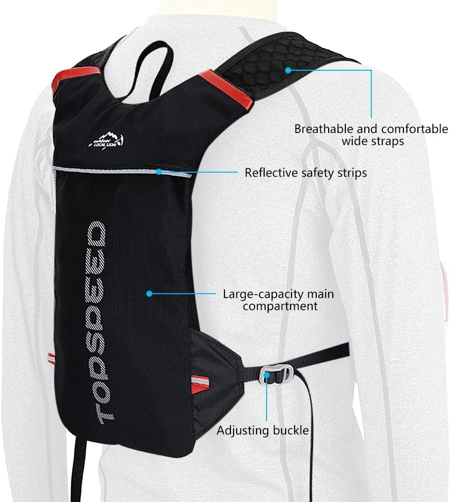 Mochila ligera de ciclismo al aire libre de 5 litros con bolsa de agua de 2 L para senderismo, correr y montañismo