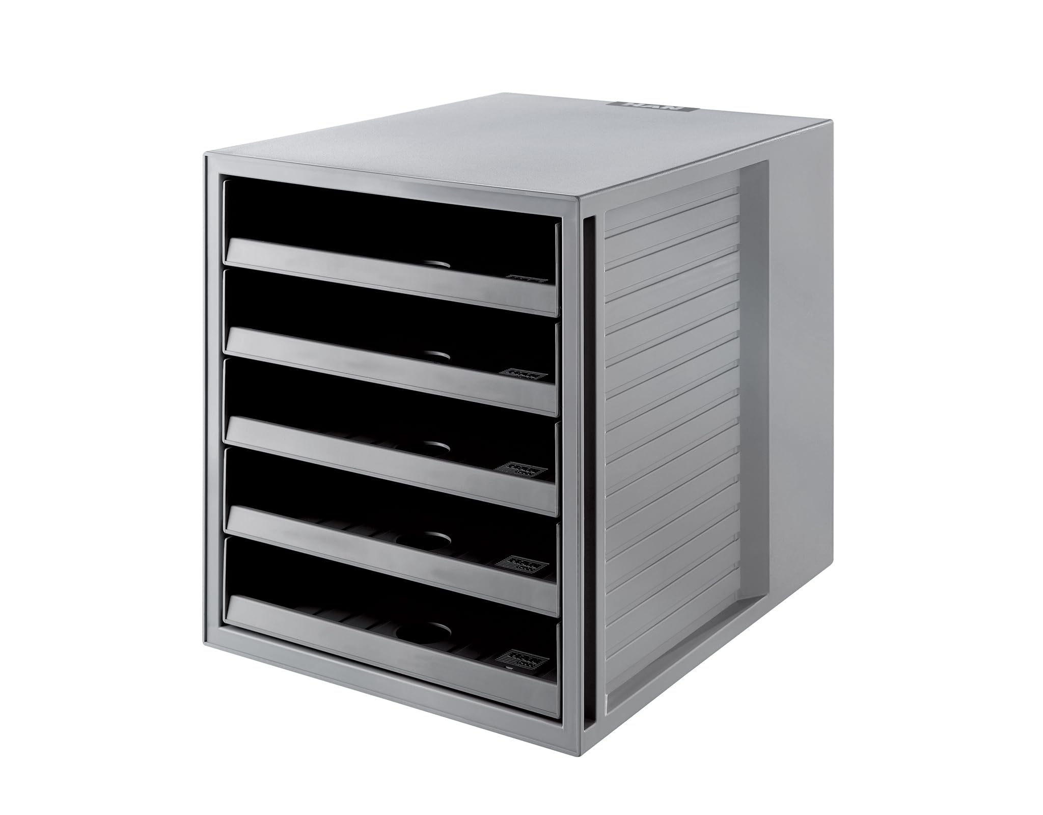 HAN Schubladenbox SCHRANK-SET KARMA mind. 80% Recycling-Kunststoff mit 5 offenen Schubladen für Unterlagen, Schreibtisch, Schrank, inkl. Auszugsperre, Gummifüße, 14018-18, lichtgrau/transluzent-klar
